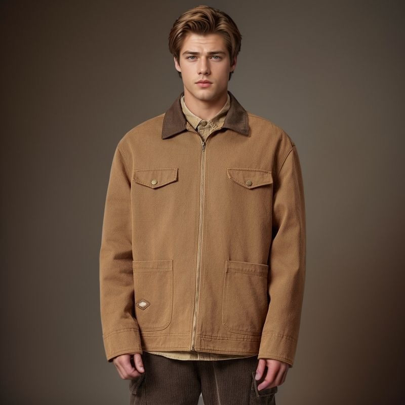 Herren lässige Utility-Jacke mit praktischen Klappentaschen und Reißverschluss Drune