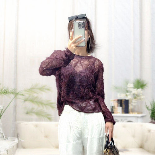 Damen Modischer Strickpullover mit offenen Maschen Drune