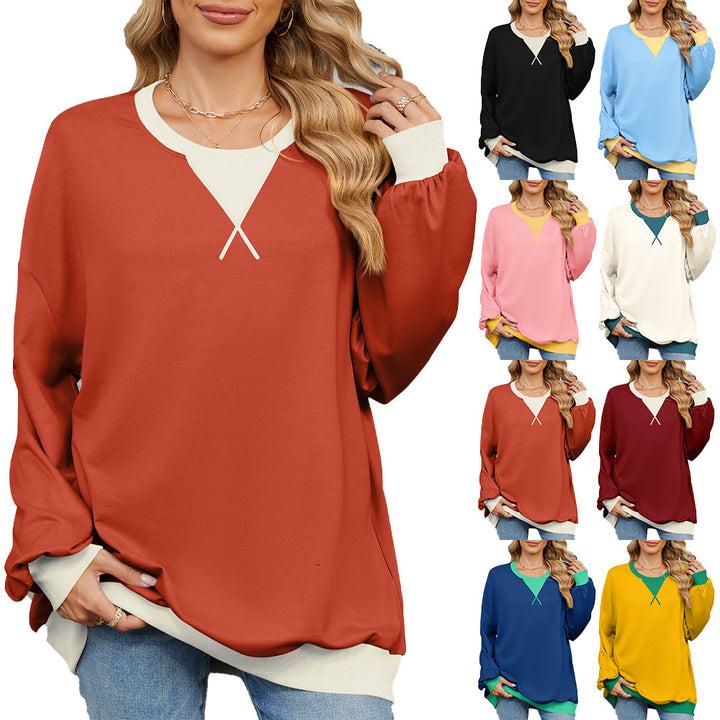 Damen lässiges Oversized Sweatshirt mit modernem V-Ausschnitt und eleganten Ärmelbündchen Drune