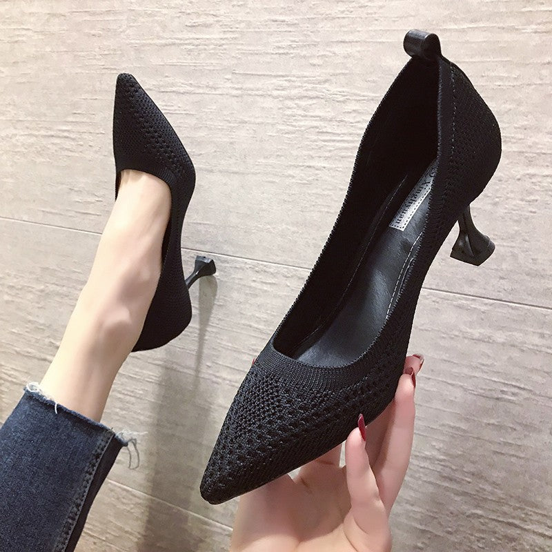 Damen elegante Pumps mit innovativem Strickdesign und hohem Absatz Drune