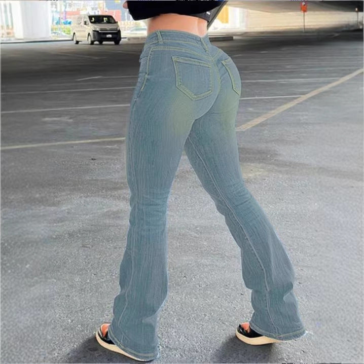 Damen tiefsitzende Sculpting-Bootcut-Jeans mit V-Naht und leichtem Stretch Drune