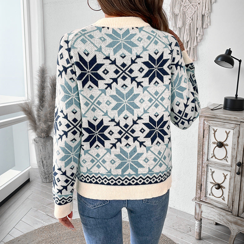 Damen Winterlicher Strickpullover mit geometrischem Muster Drune