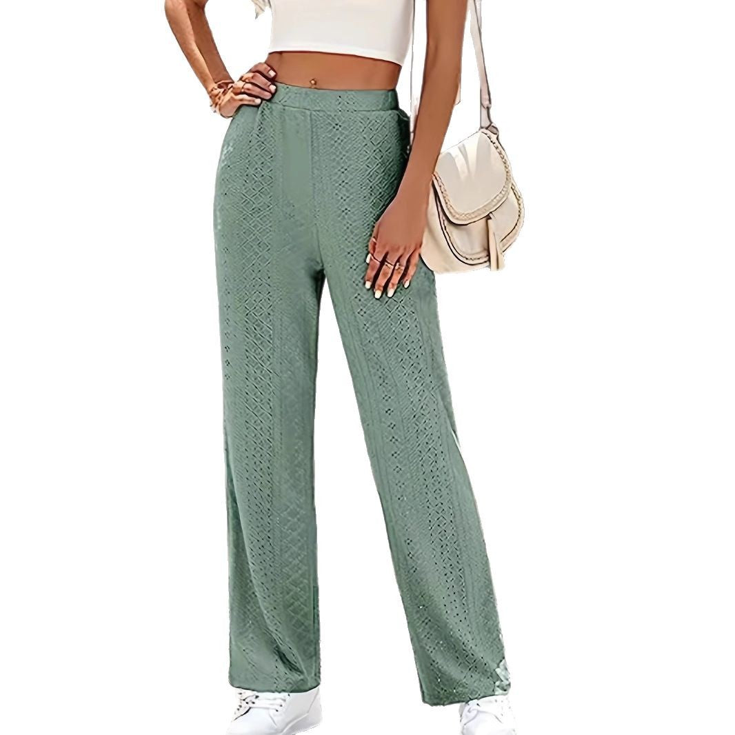 Damen weite Hosen mit eleganten Lochmuster und hohem Bund Drune
