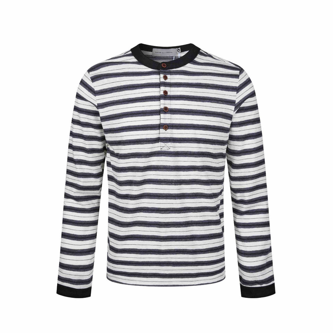 Herren Langarm-Henleyshirt mit gestreifter Struktur und Kontrastkragen Drune