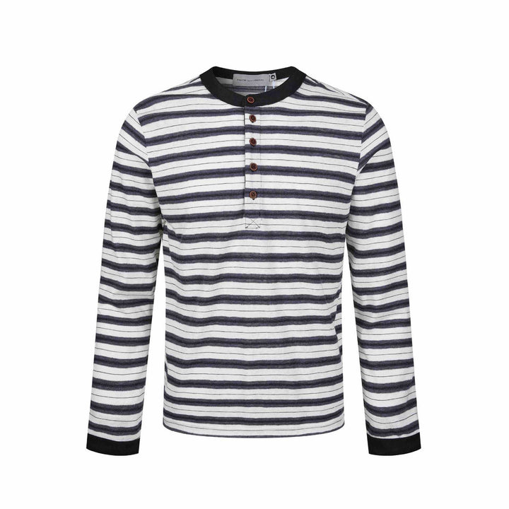 Herren Langarm-Henleyshirt mit gestreifter Struktur und Kontrastkragen Drune