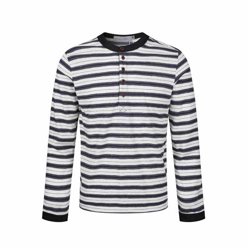 Herren Langarm-Henleyshirt mit gestreifter Struktur und Kontrastkragen Drune