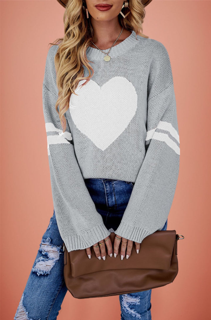 Damen Strickpullover mit Herzdruck und lässigem Schnitt Drune