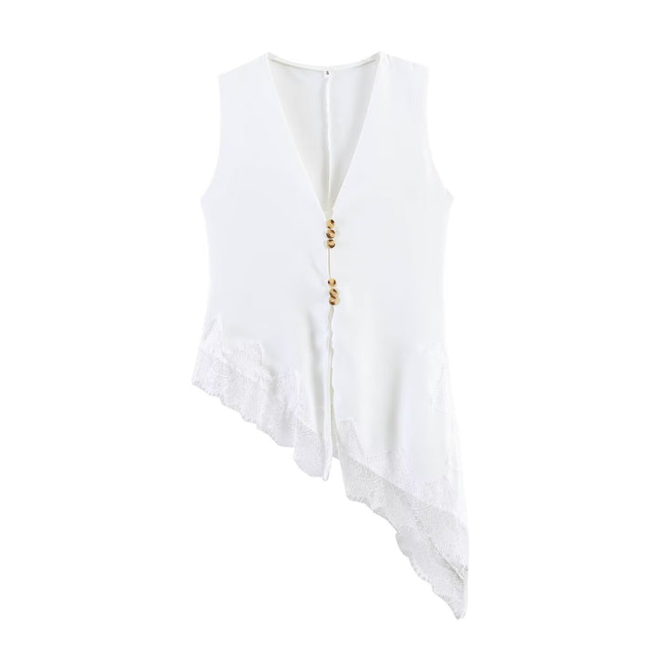 Damen asymmetrische Weste mit eleganter Spitze Drune