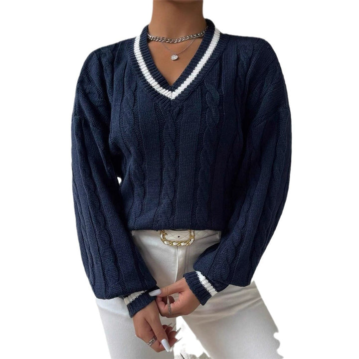 Damen Strickpullover mit modischem V-Ausschnitt und elegantem Zopfmuster Drune
