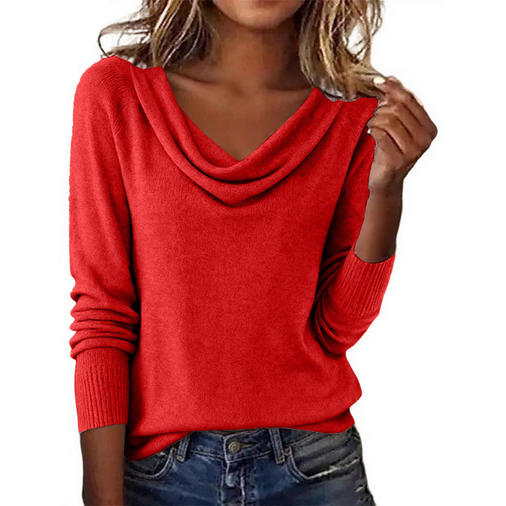Damen Feiner Strickpullover mit Wasserfallkragen und Rippbündchen Drune