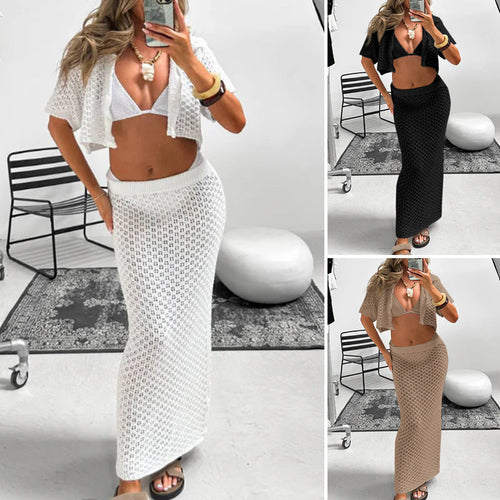 Damen gehäkeltes Crop-Top und Maxi-Rock Set Drune
