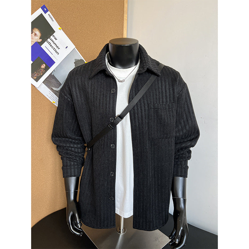 Herren Texturierte Overshirt‑Hemdjacke aus Strick mit Kentkragen Drune
