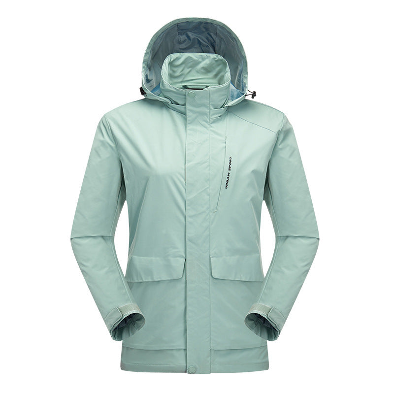 Herren wasserdichte Stadt-Outdoorjacke mit Kapuze, verdecktem Reißverschluss und Cargo-Taschen Drune