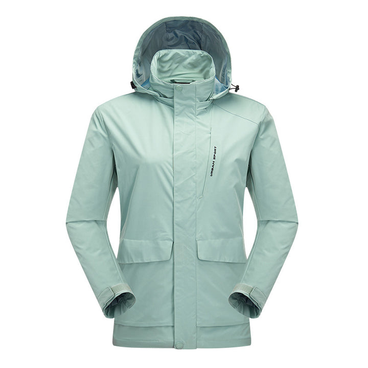 Herren wasserdichte Stadt-Outdoorjacke mit Kapuze, verdecktem Reißverschluss und Cargo-Taschen Drune