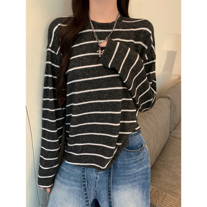 Damen lässiges Langarmshirt mit modischem Streifenlook Drune