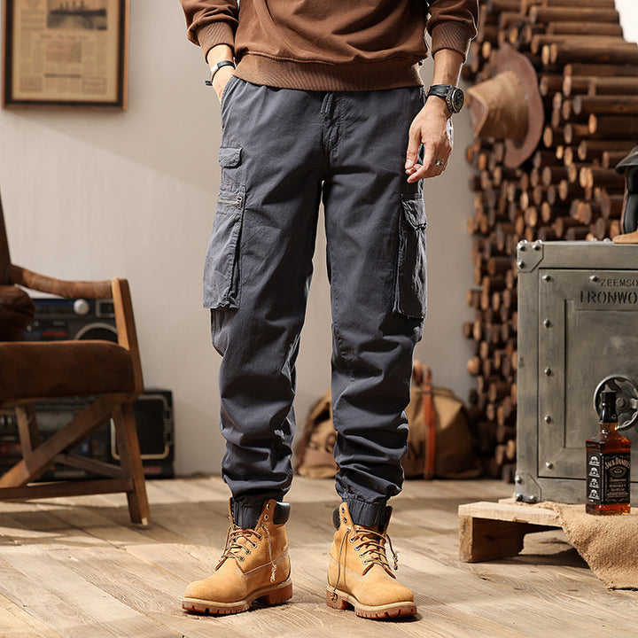 Herren Utility-Cargo-Jogger aus robustem Baumwoll-Twill mit elastischem Komfortbund, Multifach‑Taschen und Reißverschluss-Beintasche Drune