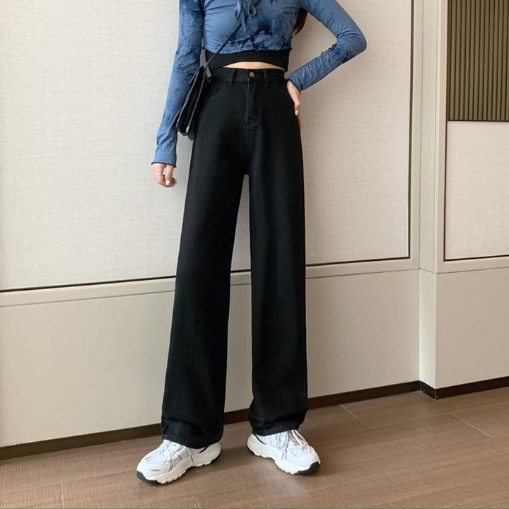 Damen Weit geschnittene Denim-Hose mit hohem Bund Drune