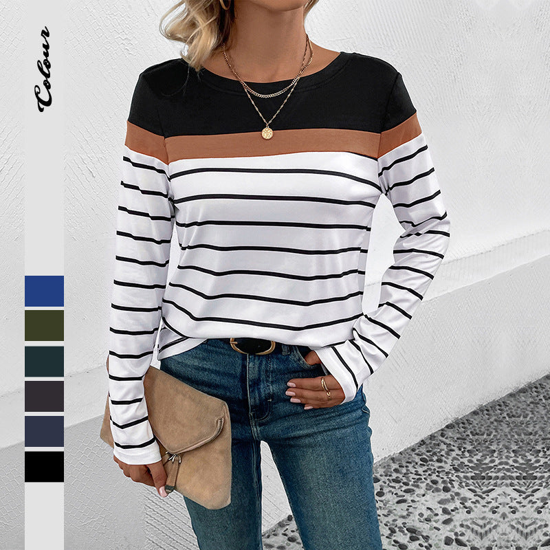 Damen Modisches Langarmshirt mit Streifen Drune