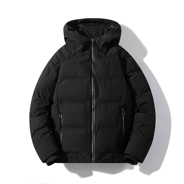 Herren Kurze Thermo-Steppjacke mit Kapuze, mattierter Oberfläche & Kontrastreißverschlüssen Drune