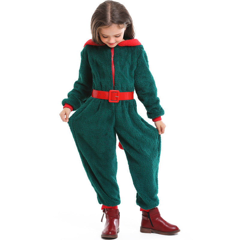 Mädchen kuscheliger Weihnachtsoverall mit Kapuze und Gürtel Drune