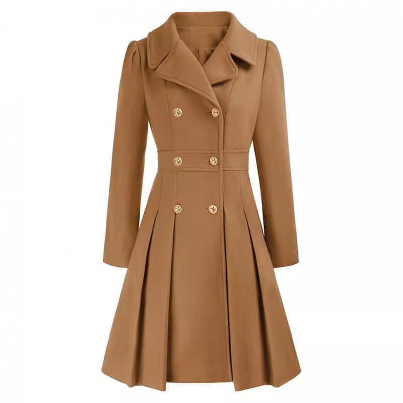 Damen taillierter Trenchcoat mit doppelter Knopfreihe und Falten Drune