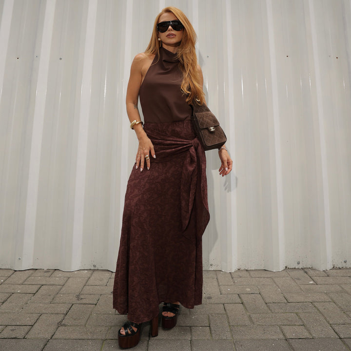 Damen Maxirock mit raffiniertem Wickeldesign und floralen Akzenten Drune