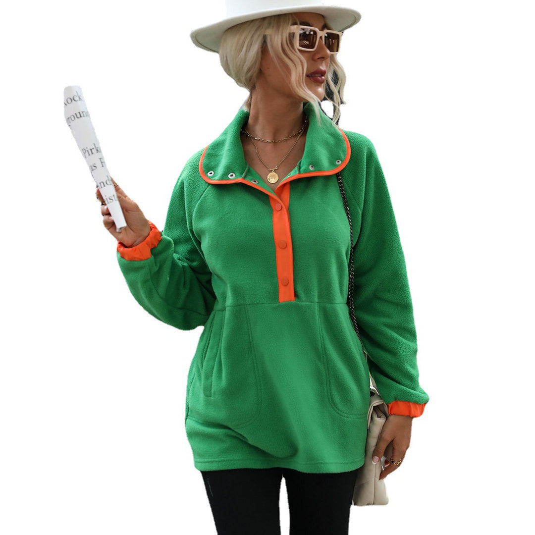 Damen Fleece-Pullover mit hohem Kragen und Knopfverschluss Drune
