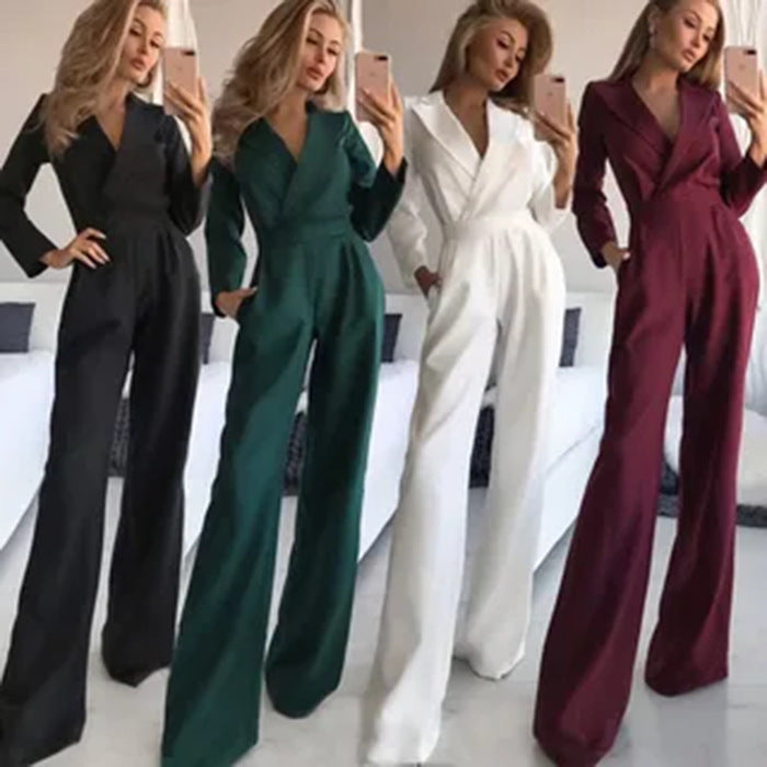 Damen Jumpsuit mit elegantem, figurbetontem Schnitt und weitem Bein Drune