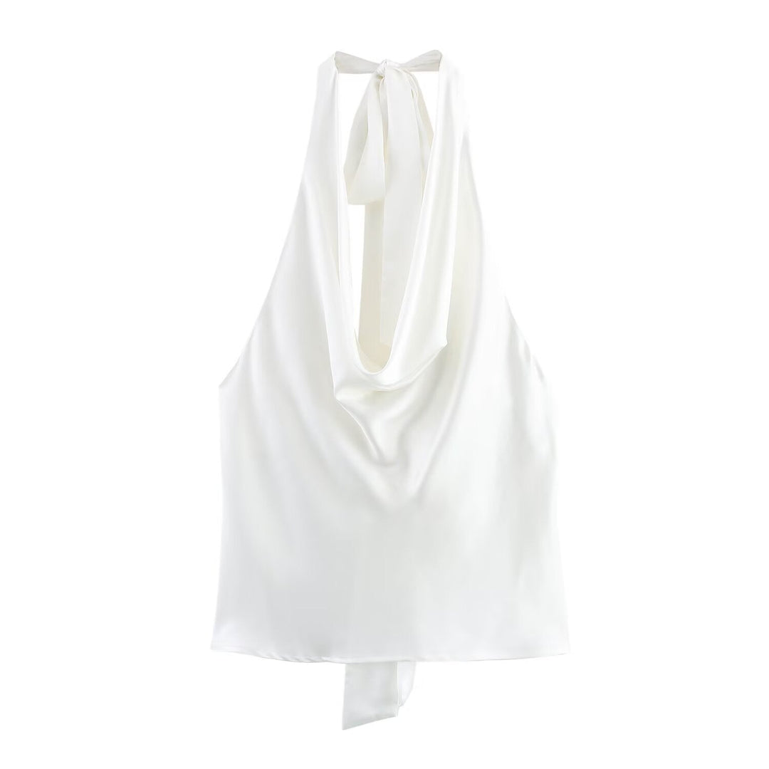 Damen Edles Haltertop mit fließendem Schnitt und eleganter Rückenbinde Drune