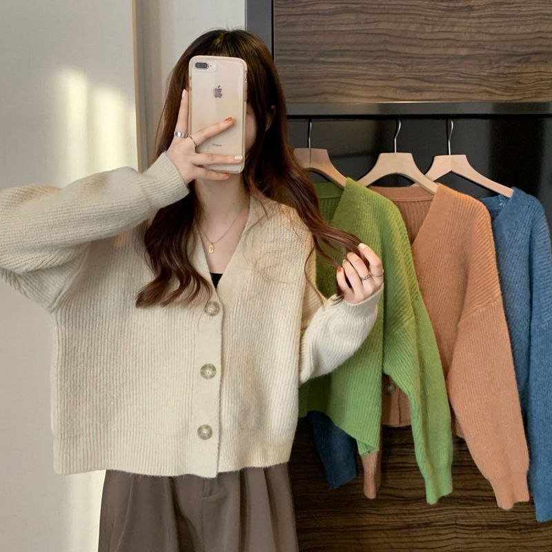 Damen kuschelige Strickjacke mit V-Ausschnitt Drune