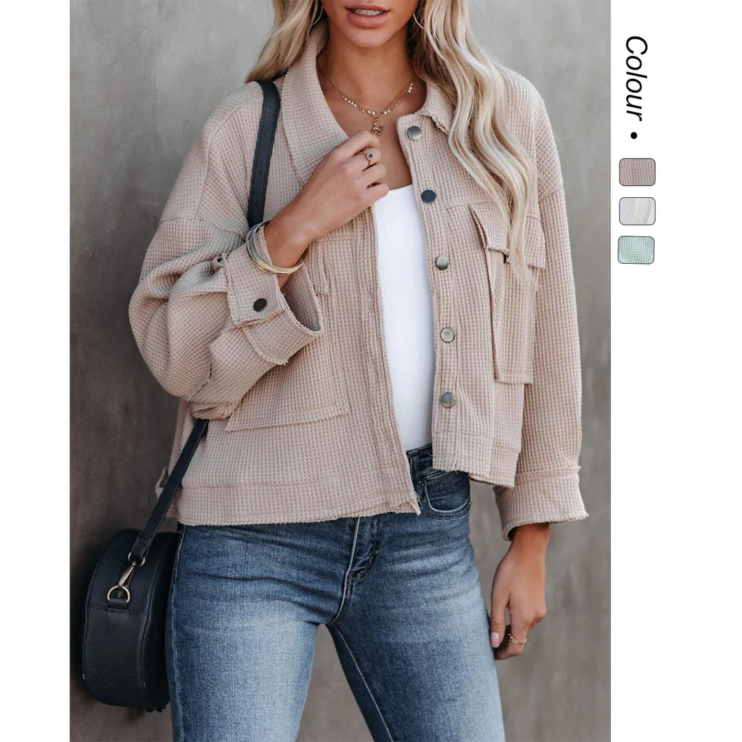 Damen Modische Kurzjacke mit einzigartigem Strukturmuster und praktischen Taschen Drune
