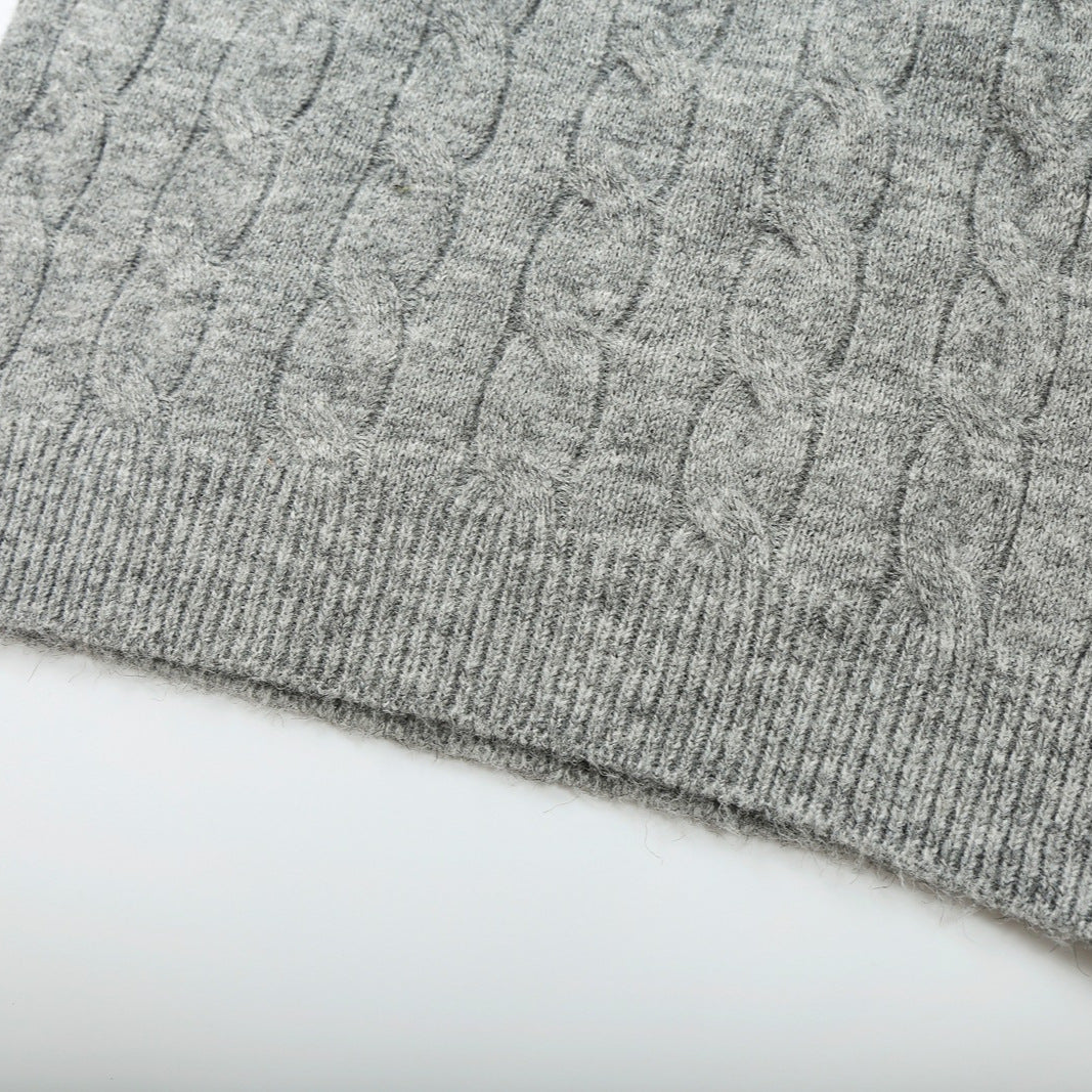 Damen Grobgestrickter Zopfmuster-Pullover mit offenem Polokragen und V‑Ausschnitt Drune