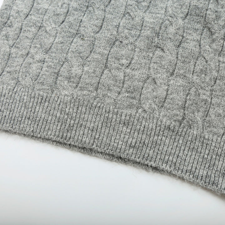 Damen Grobgestrickter Zopfmuster-Pullover mit offenem Polokragen und V‑Ausschnitt Drune