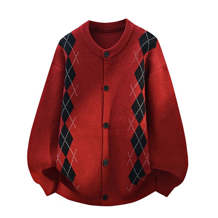 Damen Oversize Strickcardigan mit Rautenmuster & Knopfleiste Drune
