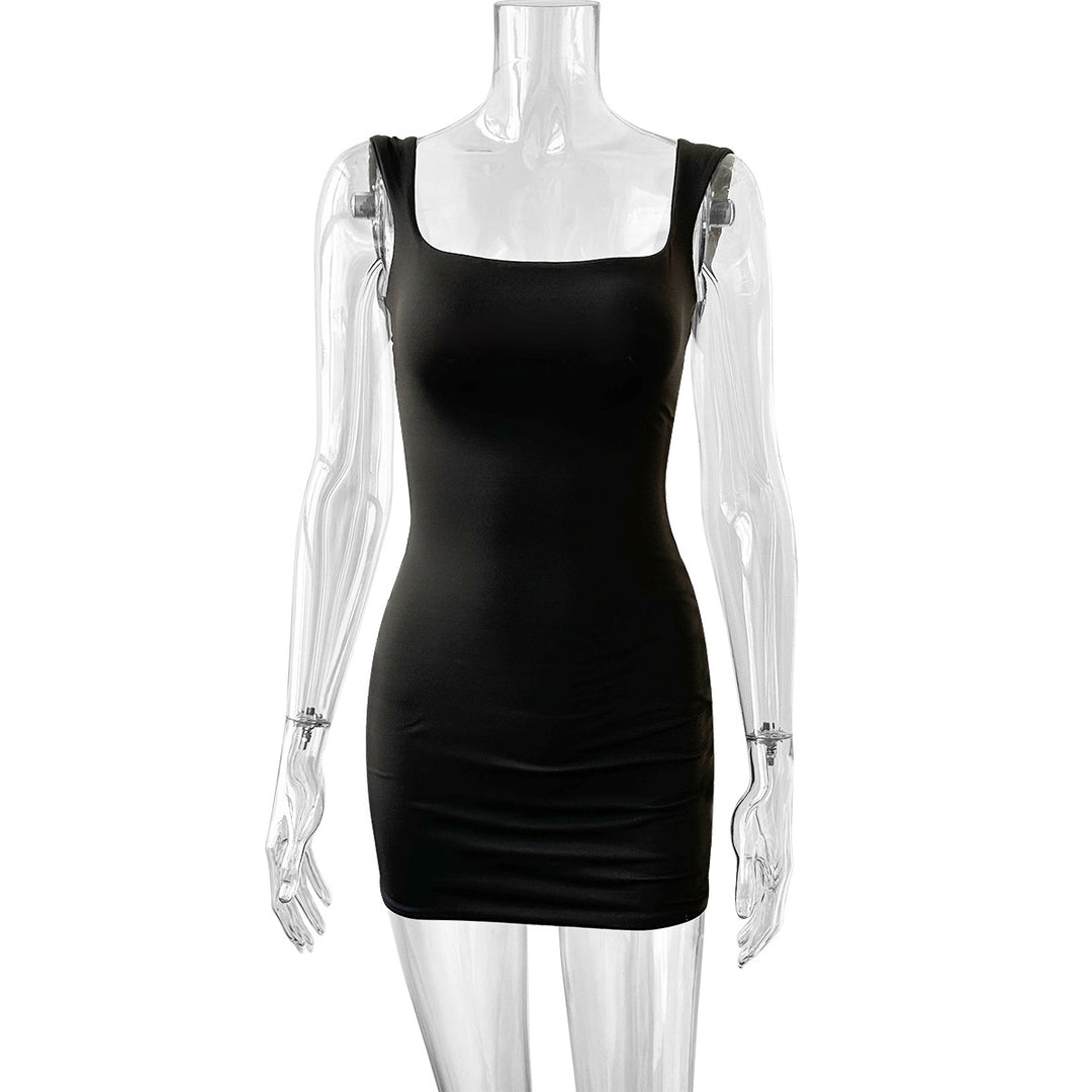 Damen figurbetontes Minikleid mit Quadrat-Ausschnitt und breiten Trägern Drune