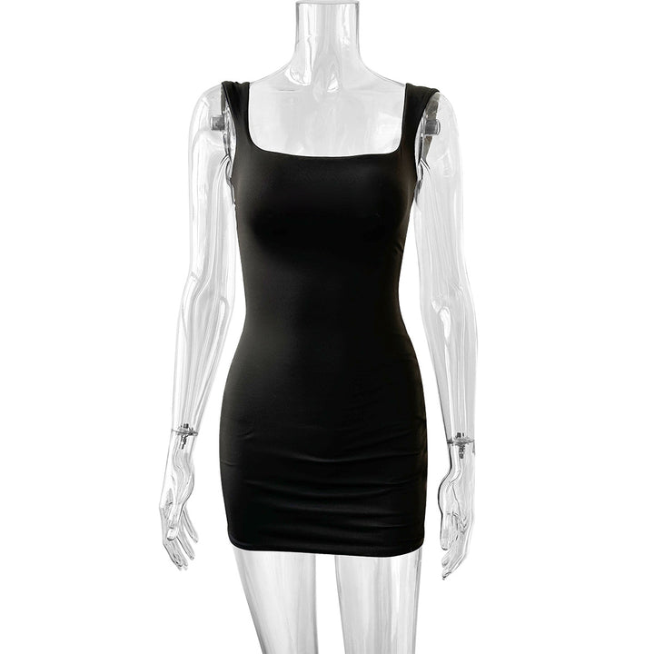 Damen figurbetontes Minikleid mit Quadrat-Ausschnitt und breiten Trägern Drune