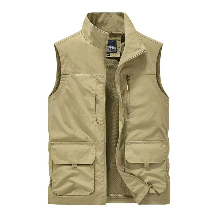 Herren Multifunktionale Utility-Weste mit Stehkragen und Mehrfachtaschen Drune