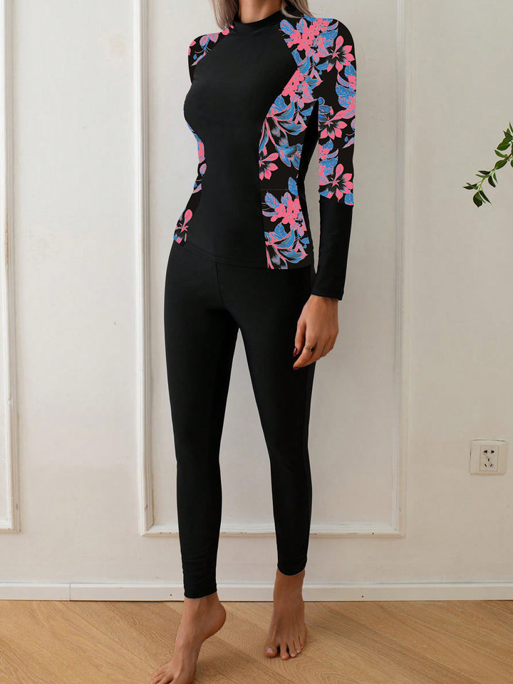 Damen Langarm Rashguard mit floralem Design Drune