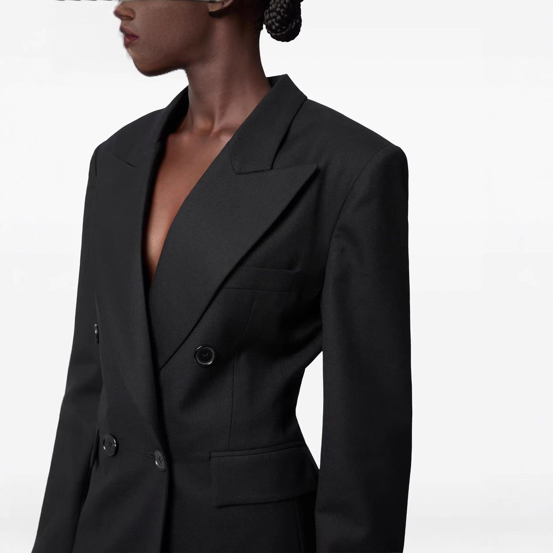 Damen Langblazer im minimalistischen Doppelreiher mit verstärkten Schultern Drune
