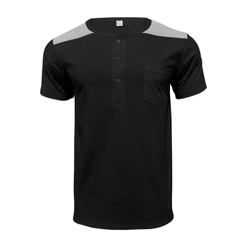 Herren nan Kurzarm-Henleyshirt aus weicher Baumwollmischung mit Brusttasche und Schulterblende Drune