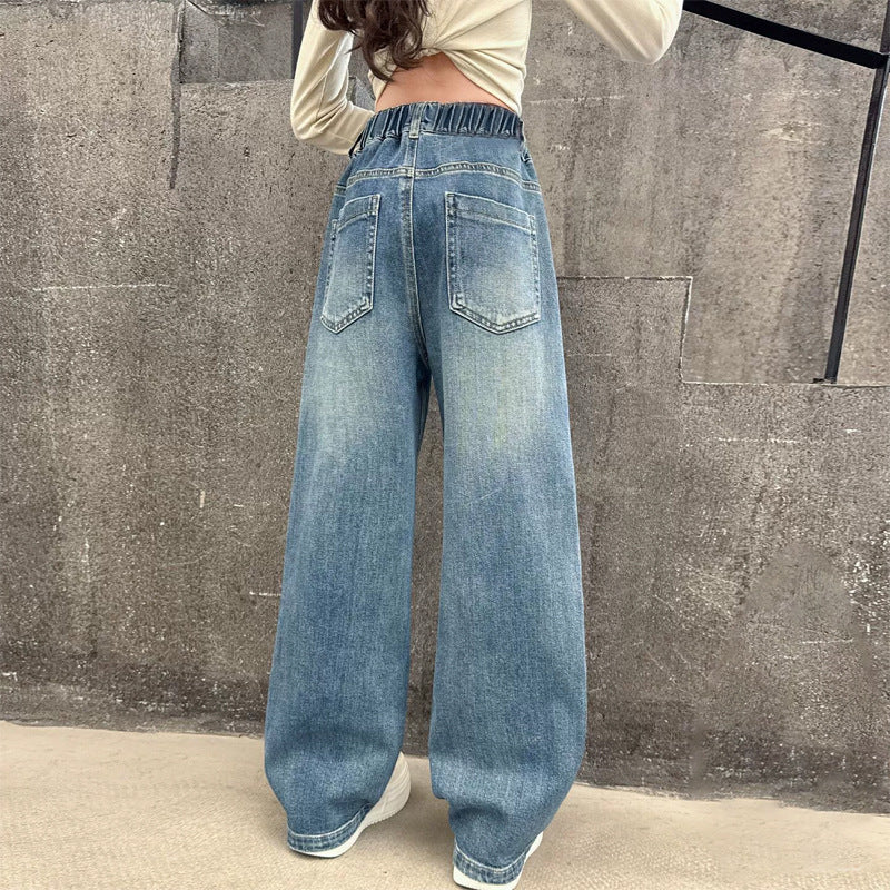 Damen weite Jeans mit hohem Bund und elastischem Einsatz Drune