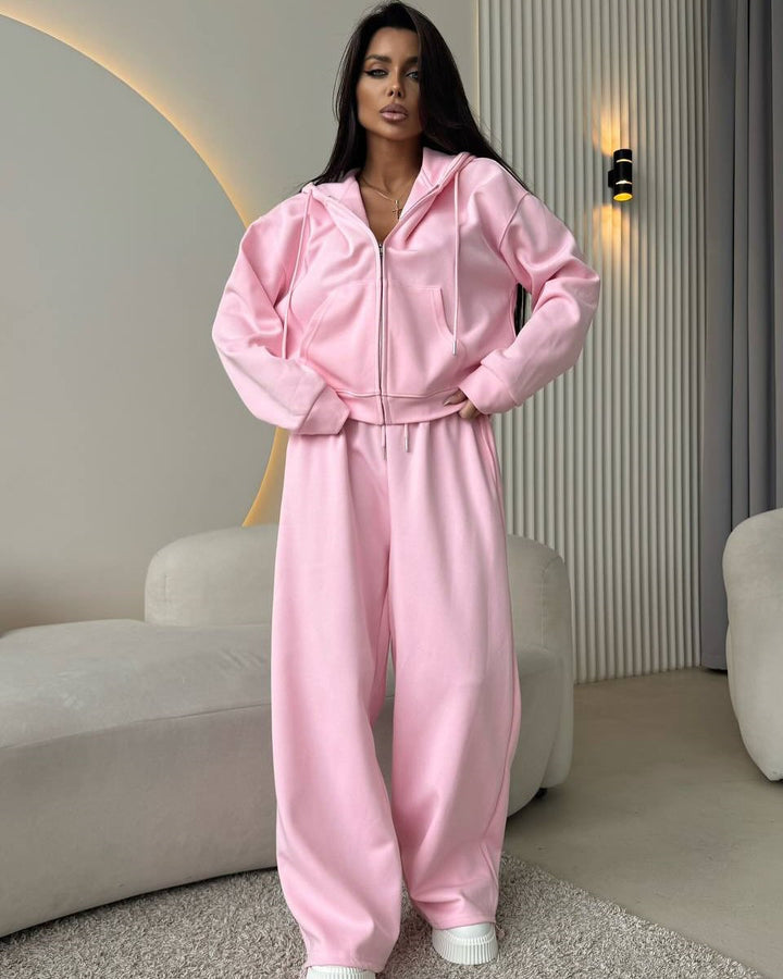 Damen nan weite Highwaist-Loungehose aus Sweatstoff mit Kordelzug und Eingrifftaschen Drune
