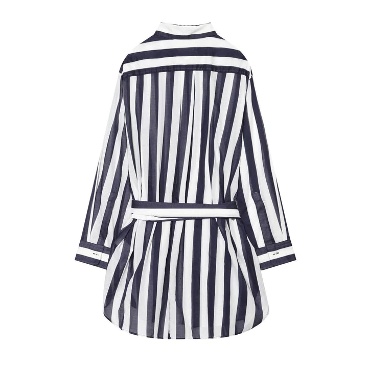 Damen Gestreiftes Hemdblusenkleid mit Bindegürtel und Oversize-Silhouette Drune
