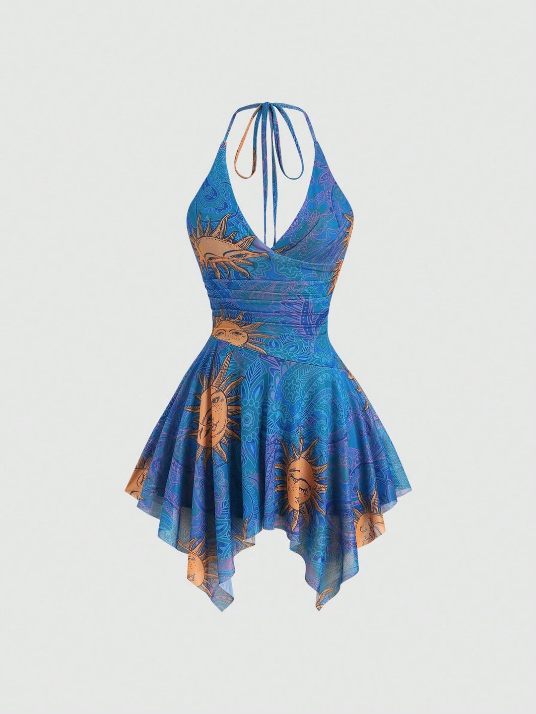 Damen lässiges Strandkleid mit asymmetrischem Saum und raffiniertem Druck Drune