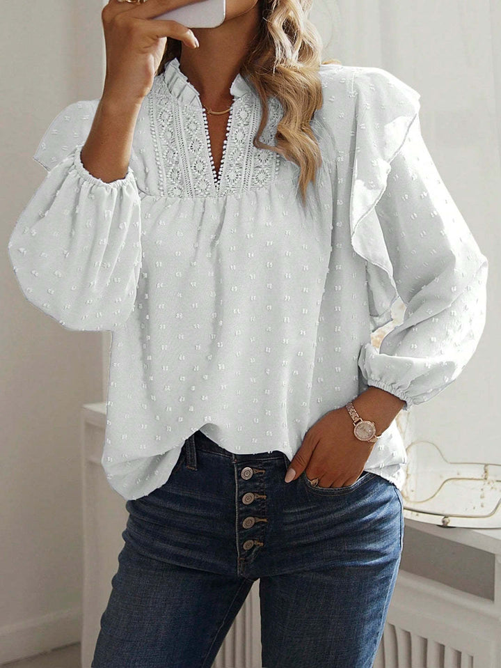 Damen Viskose-Bluse mit Spitzenstickerei und Volantärmeln Drune