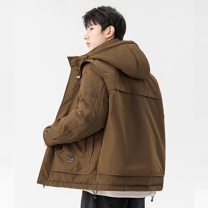 Herren Gepolsterte Winterjacke mit Kapuze, gesteppte Ärmel und Cargo-Taschen Drune