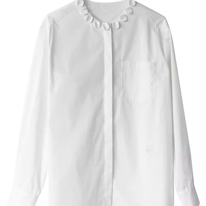 Damen Elegante Bluse mit dekorativem Kragen Drune