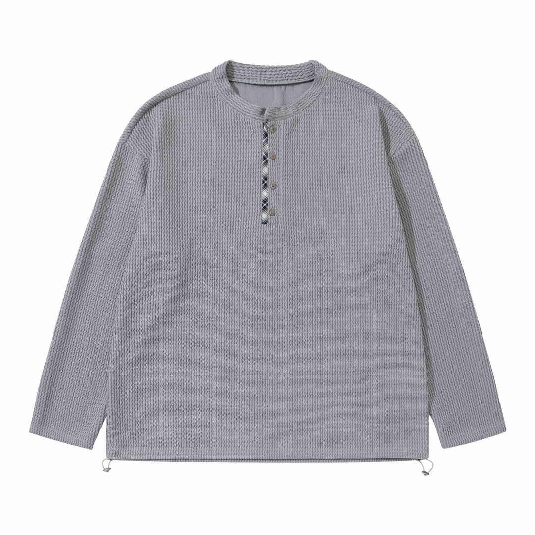 Unisex Waffelstrick-Henleypullover mit Tunnelzugsaum Drune