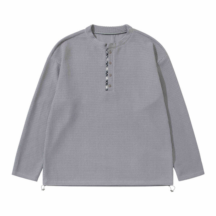 Unisex Waffelstrick-Henleypullover mit Tunnelzugsaum Drune