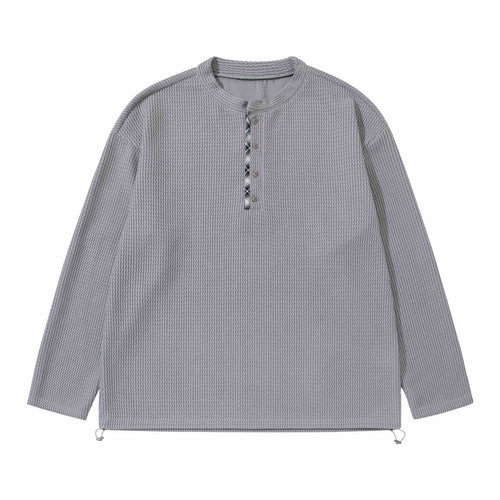 Unisex Waffelstrick-Henleypullover mit Tunnelzugsaum Drune